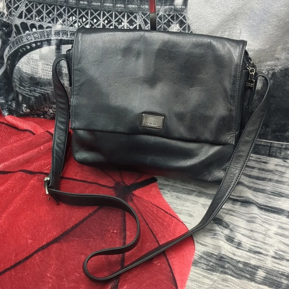 Perlina Black Leather Satchel